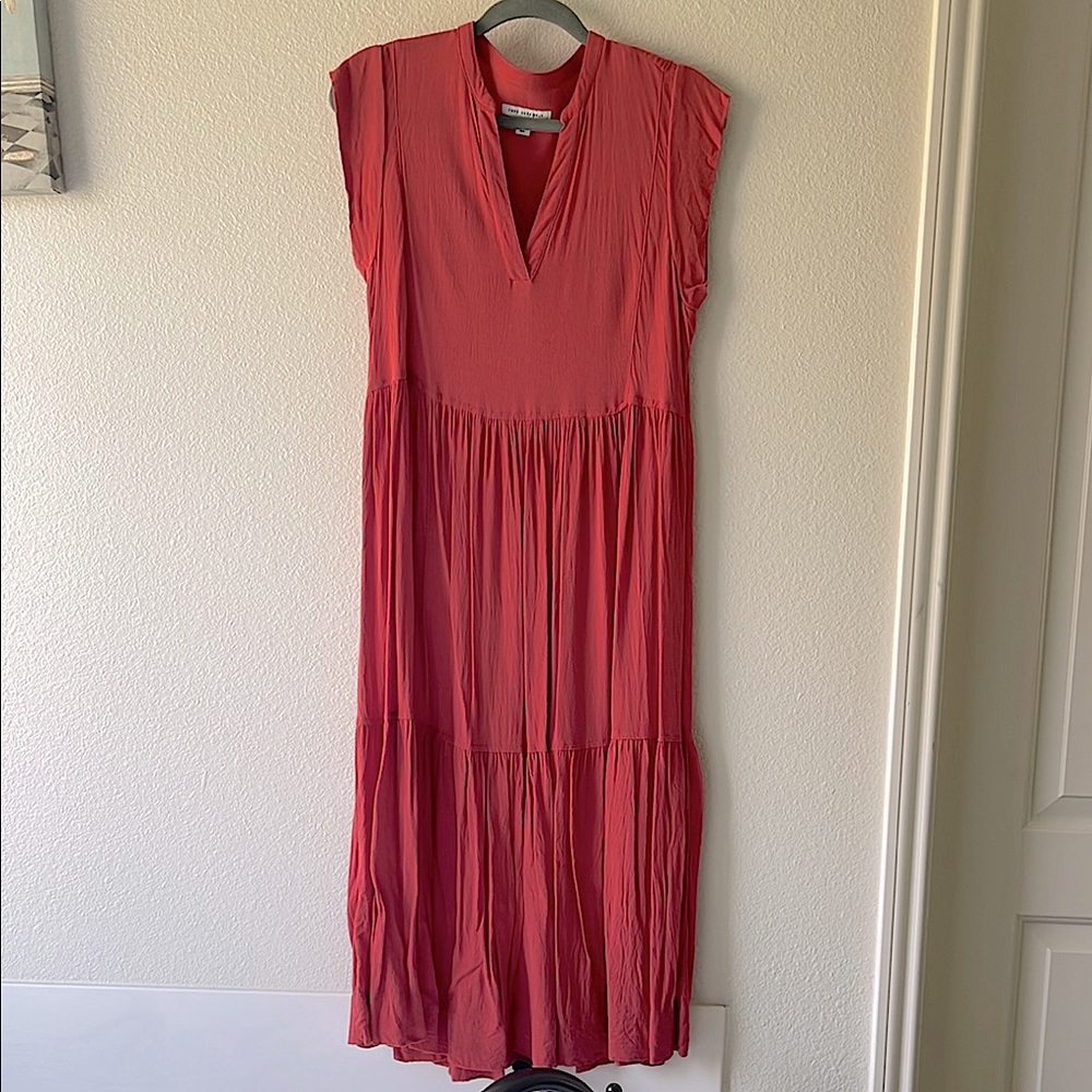 (2 for $20) Free Assembly Elegant Coral Midi Dress. Size S/8